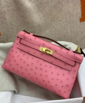 에르메스 미니 켈리백22 사쿠라 핑크 금장 타조가죽